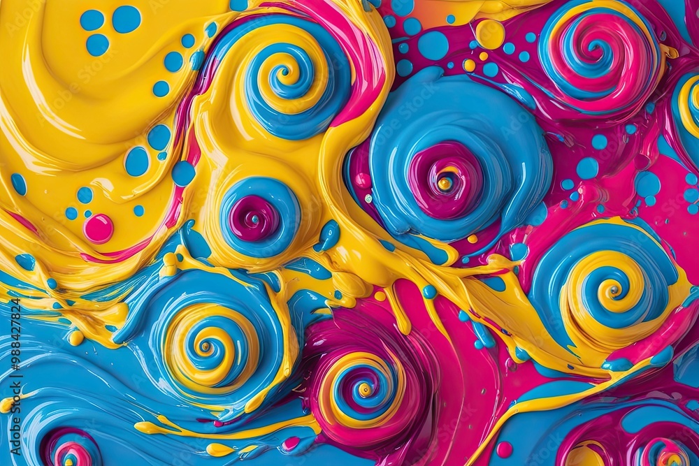 Fototapeta premium Vibrant Multicolor Splash Background with Whimsical Yellow Blue and Magenta Swirls