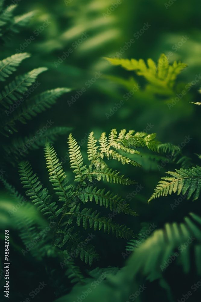 Lush Green Fern Leaves in a Dense Forest with Soft Natural Light and Blurred Background Lush Green Fern Leaves in a Dense Forest with Soft Natural Light and Blurred Background