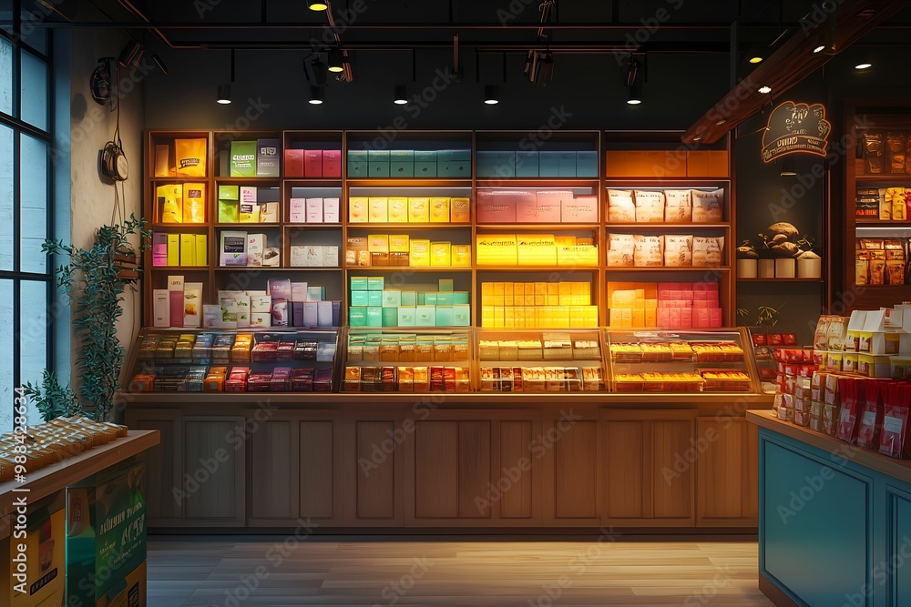 Fototapeta premium The brightly lit store is filled with colorful products on display.