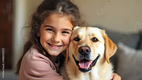 A little girl with a beautiful dog