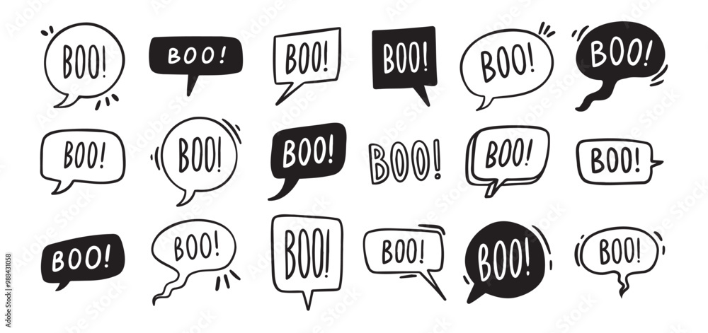 Speech bubbles with text Boo. Vector hand drawn doodle illustration Speech bubbles with text Boo. Vector hand drawn doodle illustration