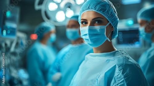 Surgeons in operating room. Group of surgeons at work in operating room.