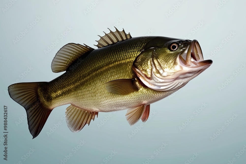 Fototapeta premium Largemouth Bass Displayed on Light Background for Freshwater Fishing and Sportfishing Tips