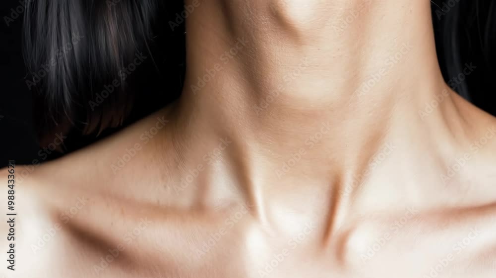 Close-up of graceful neckline and delicate collarbone in soft lighting Close-up of graceful neckline and delicate collarbone in soft lighting