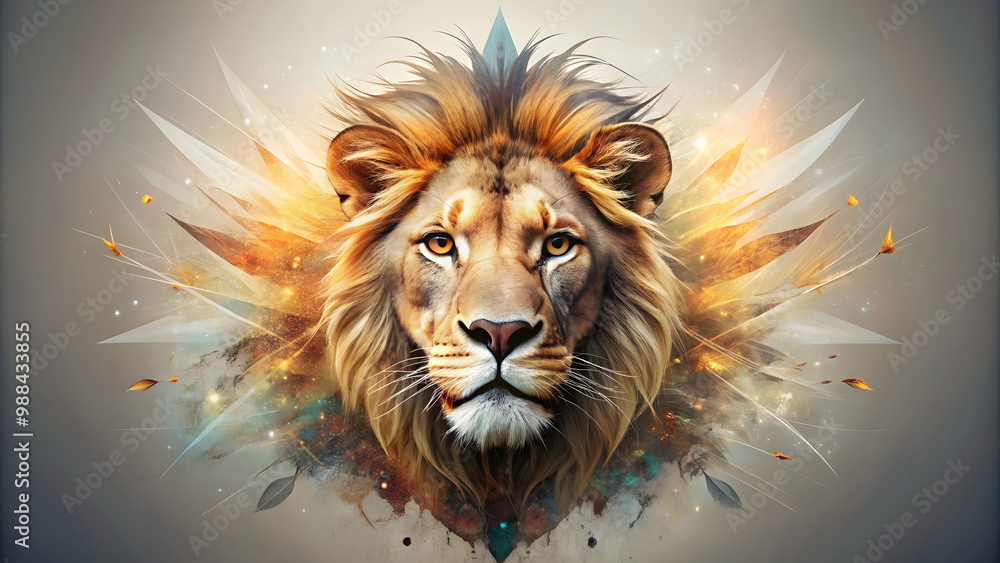 Colorful abstract elements added to lion head on light background, lion, head, abstract, colorful, creative, design Colorful abstract elements added to lion head on light background, lion, head, abstract, colorful, creative, design