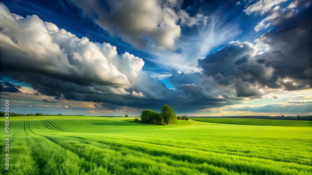 Landscape with a lush green field under a cloudy sky, nature, outdoor, countryside, scenery, grass, meadow, rural, environment Landscape with a lush green field under a cloudy sky, nature, outdoor, countryside, scenery, grass, meadow, rural, environment