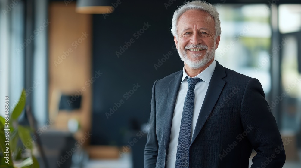 Confident Senior Businessman in Modern Office Environment with Natural Light and Greenery Confident Senior Businessman in Modern Office Environment with Natural Light and Greenery