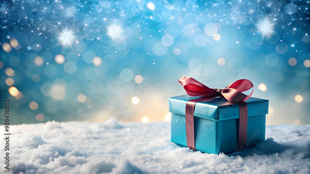 Christmas gift box with a snowy blue header, gift, box, Christmas, snow, blue, holiday, present, surprise, seasonal Christmas gift box with a snowy blue header, gift, box, Christmas, snow, blue, holiday, present, surprise, seasonal