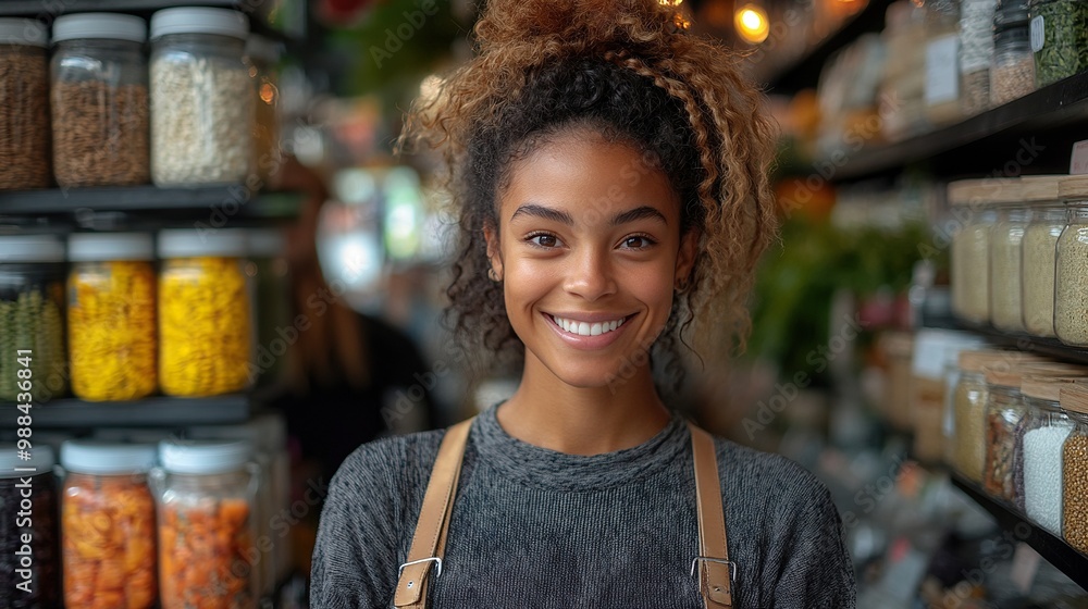 shop assistant serving customer in package free store using reusable containers zero waste shops offering package free bulk goods, sustainable alternatives shop assistant serving customer in package free store using reusable containers zero waste shops offering package free bulk goods, sustainable alternatives