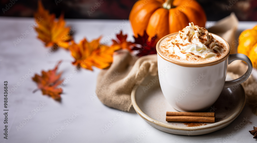Pumpkin spice latte with whipped cream and cinnamon Pumpkin spice latte with whipped cream and cinnamon