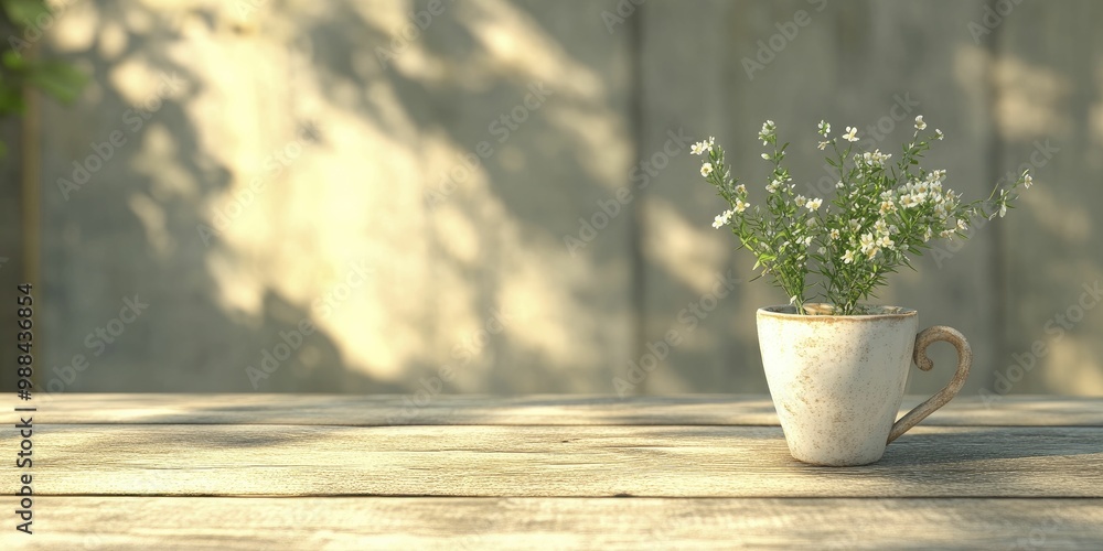 Charming Green Plant Growing in a Rustic Mug, Showcasing Natures Beauty and the Serenity of Indoor Gardening for a Cozy Atmosphere Charming Green Plant Growing in a Rustic Mug, Showcasing Natures Beauty and the Serenity of Indoor Gardening for a Cozy Atmosphere