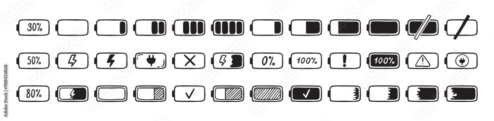 Mobile battery doodle Hand drawn set. Collection pen ink pencil drawing sketches connection indicator isolated. low or high energy charge Mobile battery doodle Hand drawn set. Collection pen ink pencil drawing sketches connection indicator isolated. low or high energy charge