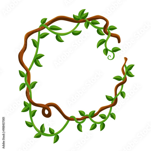 Liana jungle frame. Rainforest liana wild greenery. Cartoon plant, creeper branch. Grass and wood leaf sign. Botany texture. Vector forest game element