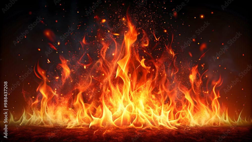 Realistic image of burning red hot sparks and fire flames , fire, flames, hot, sparks, realistic, burning, heat, inferno Realistic image of burning red hot sparks and fire flames , fire, flames, hot, sparks, realistic, burning, heat, inferno