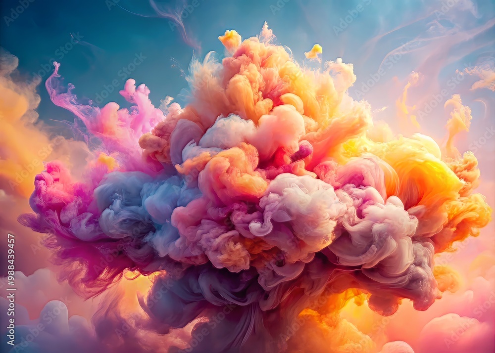 Fototapeta premium Vibrant cloud formation with delicate soft pink and peach tones and intricate multicolored ink patterns conveying a sense of dynamic energy and artistic expression