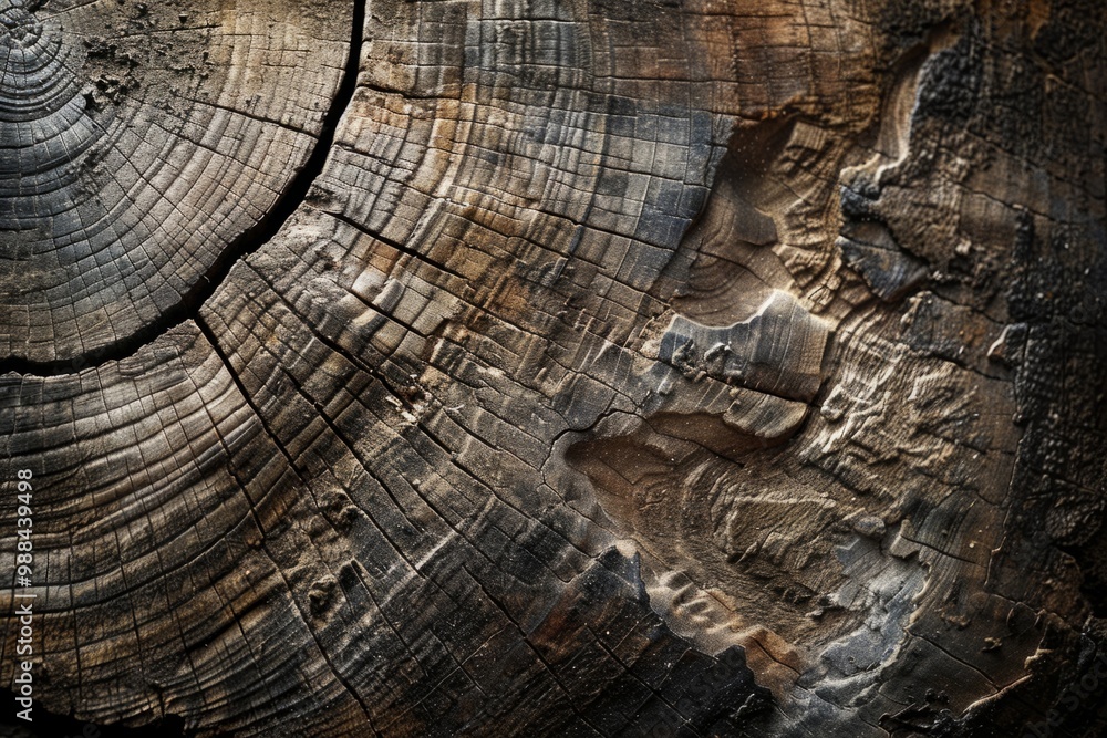 Fototapeta premium Dark wood texture abstract wavy pattern with lines and cracks