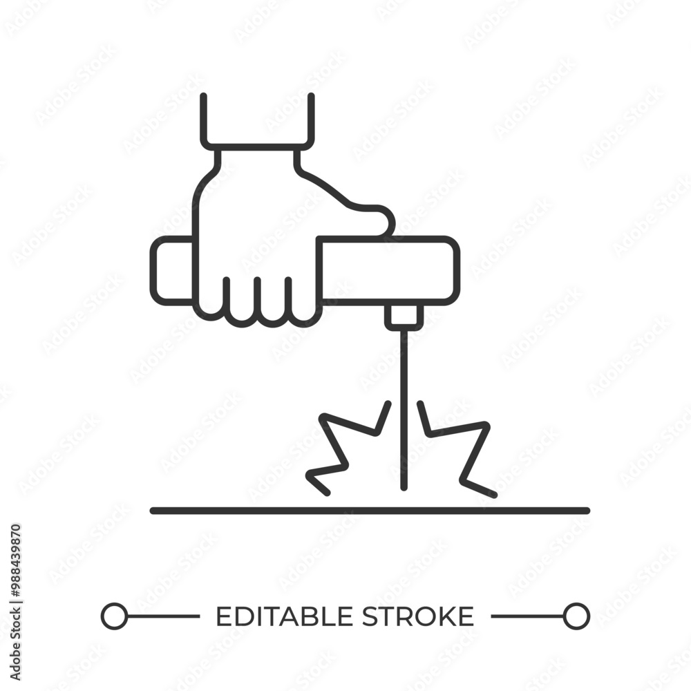 Welding linear icon. Hand holding welding torch. Metalwork concept. Industrial hand tool. Welding sparks. Thin line illustration. Contour symbol. Vector outline drawing. Editable stroke Welding linear icon. Hand holding welding torch. Metalwork concept. Industrial hand tool. Welding sparks. Thin line illustration. Contour symbol. Vector outline drawing. Editable stroke
