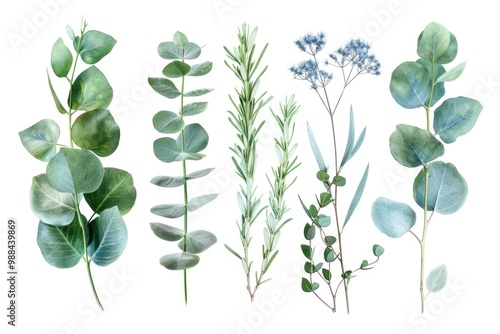 Wallpaper Mural A group of fresh green leaves on a clean white surface, ideal for using as a design element or symbolizing growth and renewal Torontodigital.ca