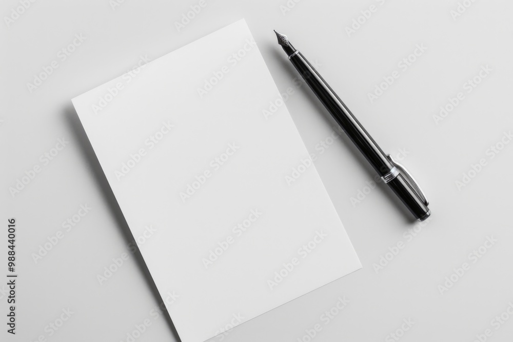 A pen resting on a piece of paper, ready to write or create A pen resting on a piece of paper, ready to write or create
