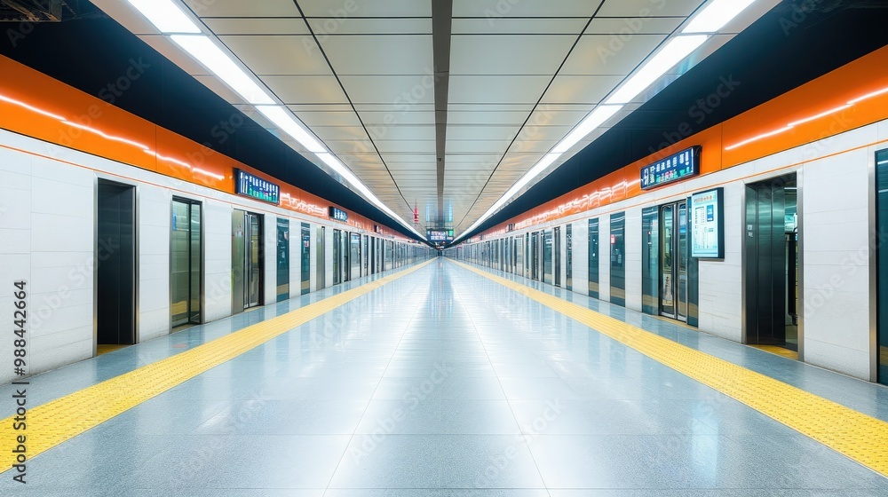 Obraz premium An empty subway platform in a modern Chinese metro station, leaving room for copy space.
