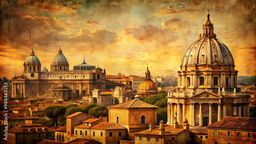 Obraz premium Vintage style postcard of Rome with retro texture , Rome, old, postcard, vintage, retro, texture, ancient, historic, Italy