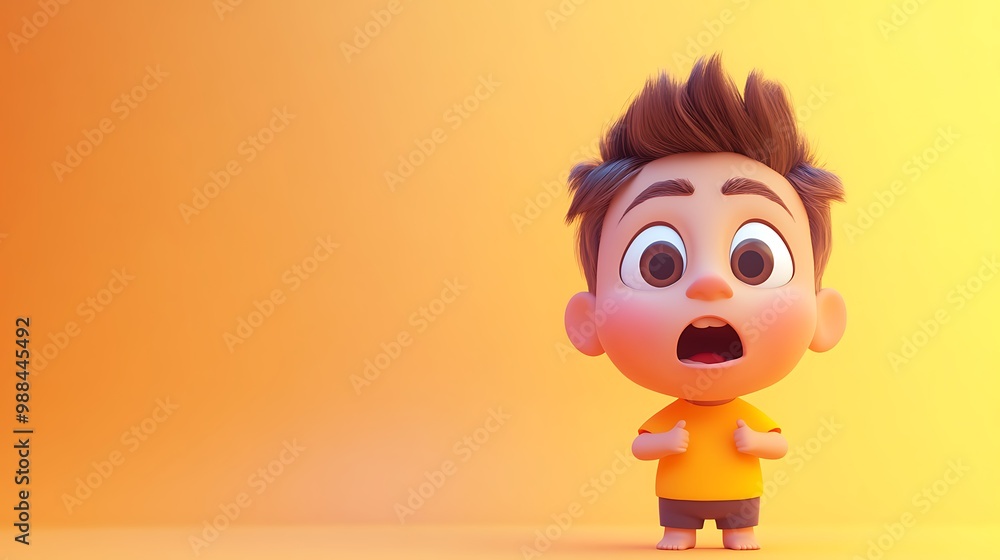 Surprised 3D Cartoon Boy Illustration with Yellow Background Surprised 3D Cartoon Boy Illustration with Yellow Background