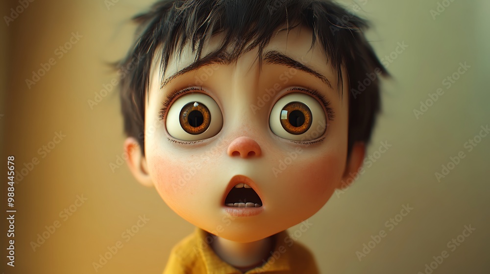 3D Illustration of a Boy with Wide Eyes and Open Mouth 3D Illustration of a Boy with Wide Eyes and Open Mouth