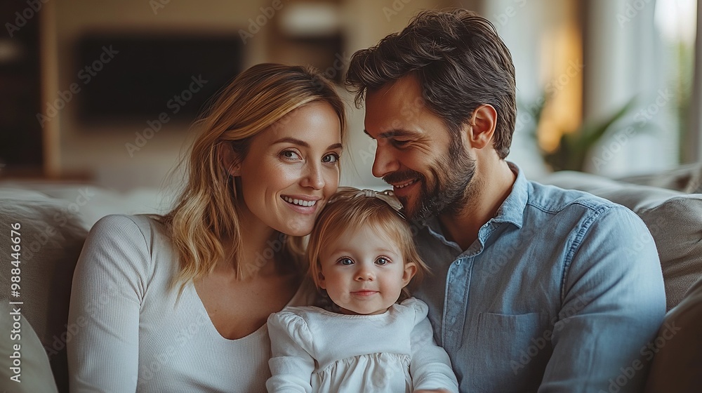 top view of family with small daughter sitting on sof in their new home young family buying first house big milestone, home ownership concept top view of family with small daughter sitting on sof in their new home young family buying first house big milestone, home ownership concept