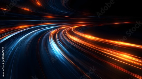 Abstract Blue and Orange Light Trails Background