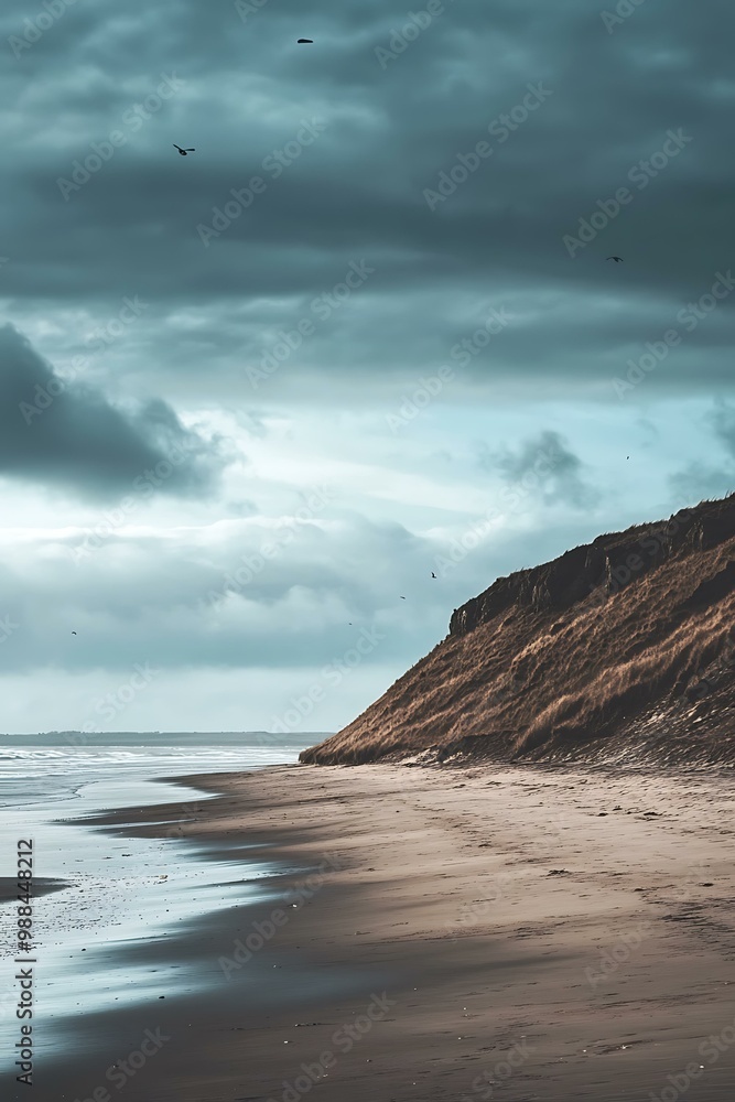 Obraz premium Dark Clouds Over Beach and Cliff