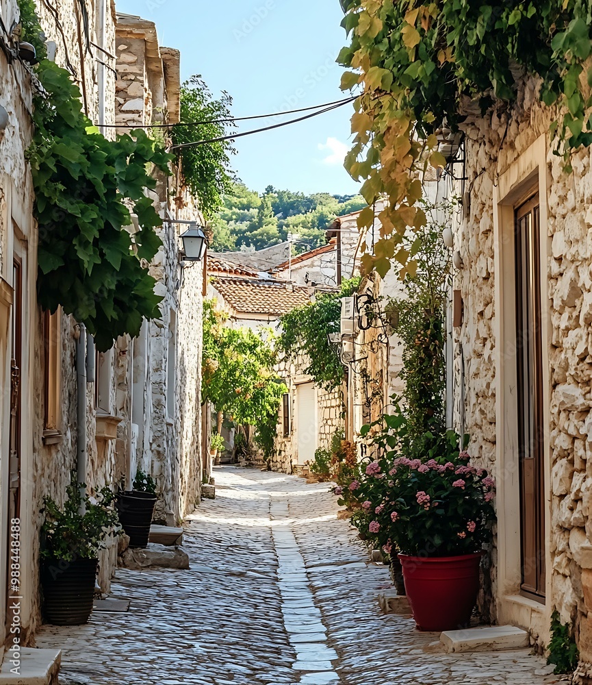 Fototapeta premium Cobblestone Alleyway in a Picturesque European Town