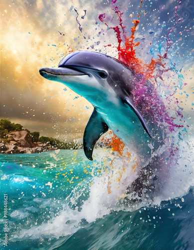 Lively jumping dolphin photo