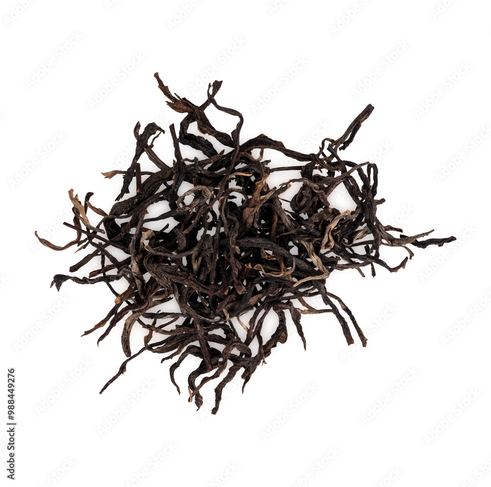 Fototapeta premium Dried tea leaves isolated on white background. top view