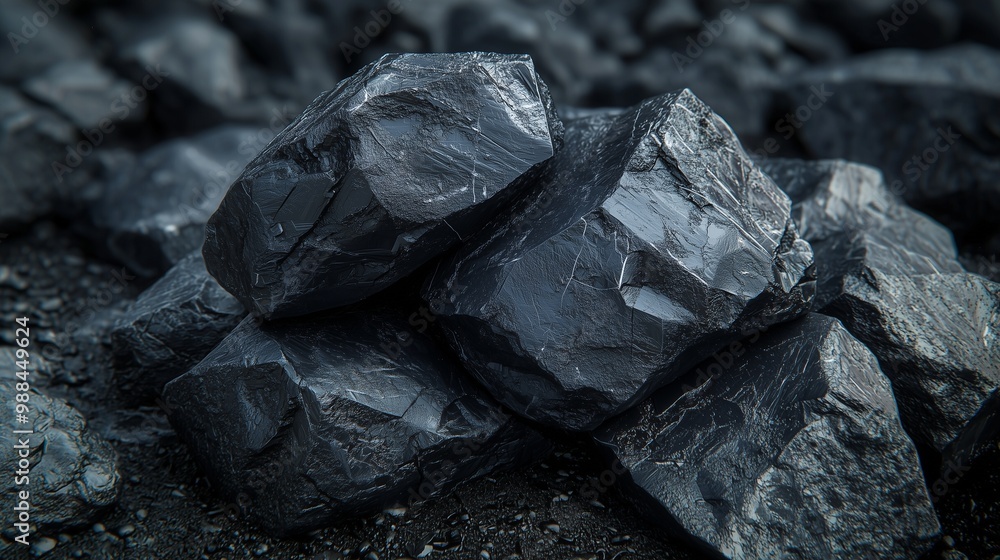 Close-up of coal rocks highlighting the texture and structure of coal material. Close-up of coal rocks highlighting the texture and structure of coal material.