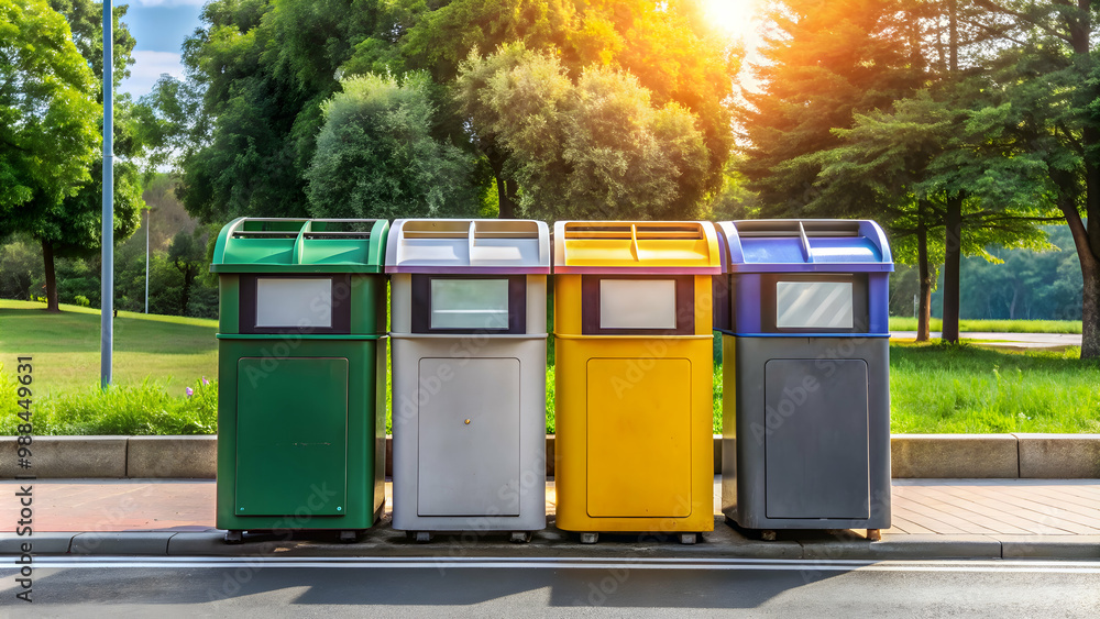 Classified waste bins on roadside with windows , waste, bins, classified, road, side, windows, urban, environment Classified waste bins on roadside with windows , waste, bins, classified, road, side, windows, urban, environment
