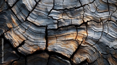 Close-up of Weathered and Cracked Wood with Detailed Grain Patterns photo