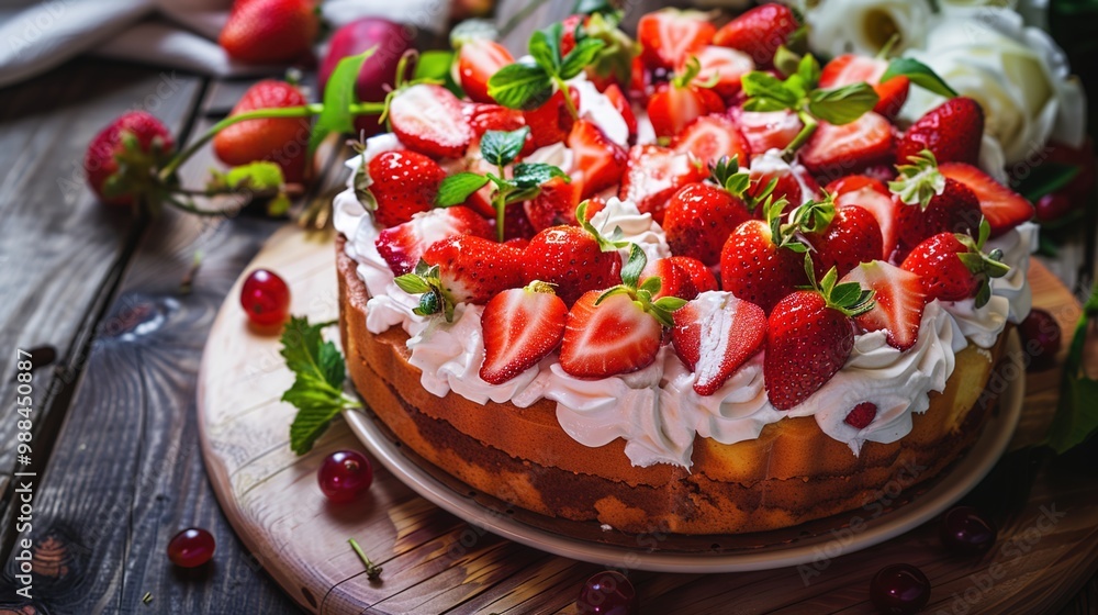 Scrumptious strawberry cake with creamy frosting and fresh berries, perfect for celebrations Scrumptious strawberry cake with creamy frosting and fresh berries, perfect for celebrations