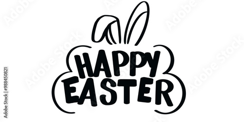 happy easter vector text with bunny ears