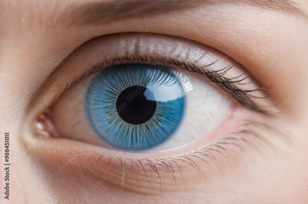Bright blue eye close-up showcasing intricate iris and pupil details Bright blue eye close-up showcasing intricate iris and pupil details