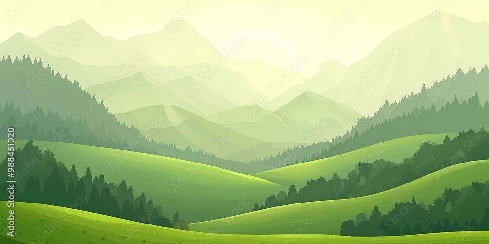 Green Mountains and Lush Valleys Landscape Illustration Green Mountains and Lush Valleys Landscape Illustration