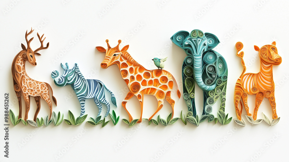 Beautiful papercut quilling paper filigree zoo animals. animals. Illustrations Beautiful papercut quilling paper filigree zoo animals. animals. Illustrations