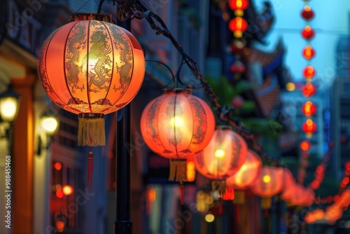 Wallpaper Mural Row of red lanterns hanging from a building, possibly in a festive or celebratory setting Torontodigital.ca