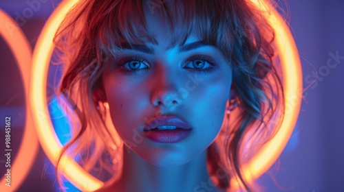 Captivating portrait of a young woman illuminated by a selfie ring light