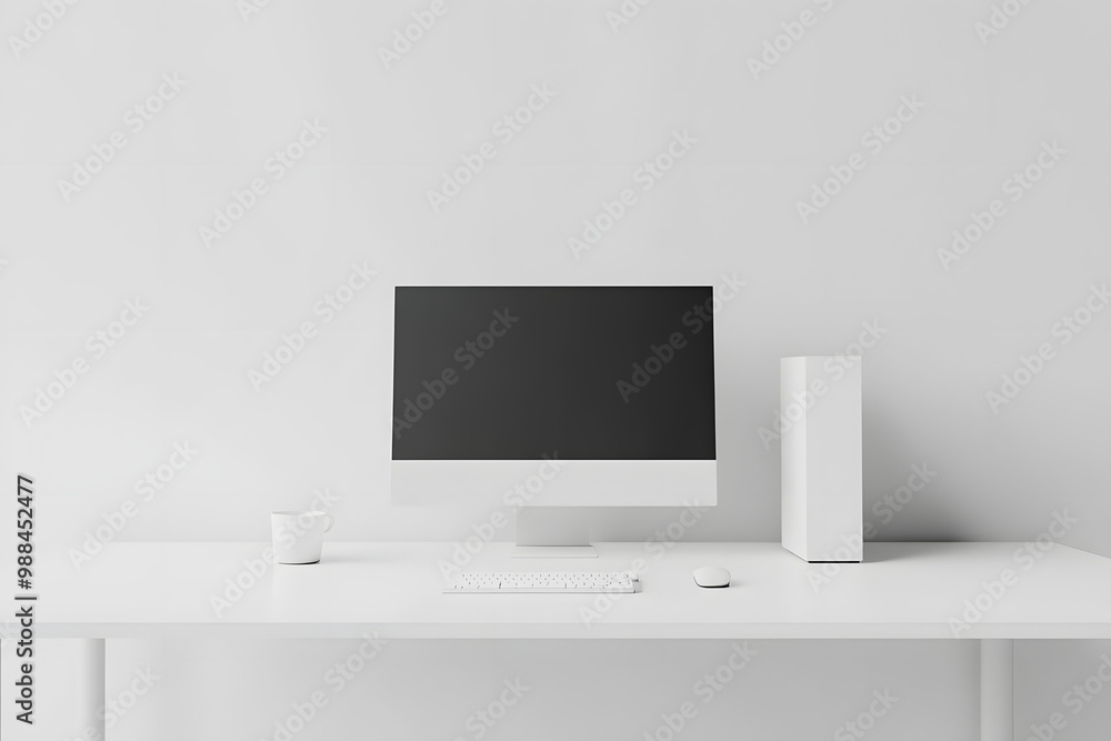Minimalist Render of a Modern White Desk Computer Minimalist Render of a Modern White Desk Computer