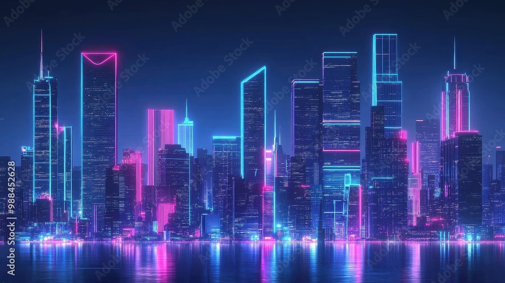Neon Lights Cityscape Reflection in the Water Neon Lights Cityscape Reflection in the Water