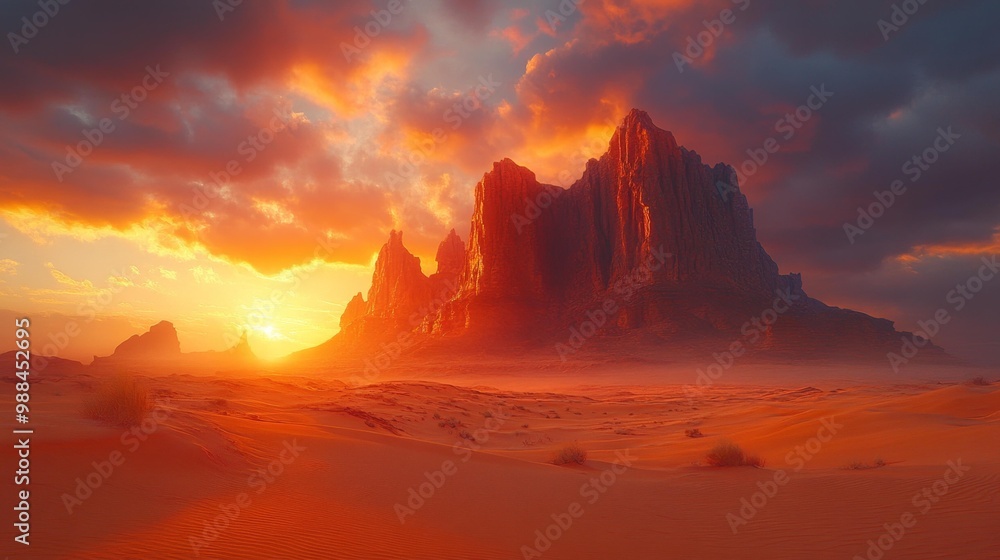 Desert Mountain at Sunset Generative AI Desert Mountain at Sunset Generative AI