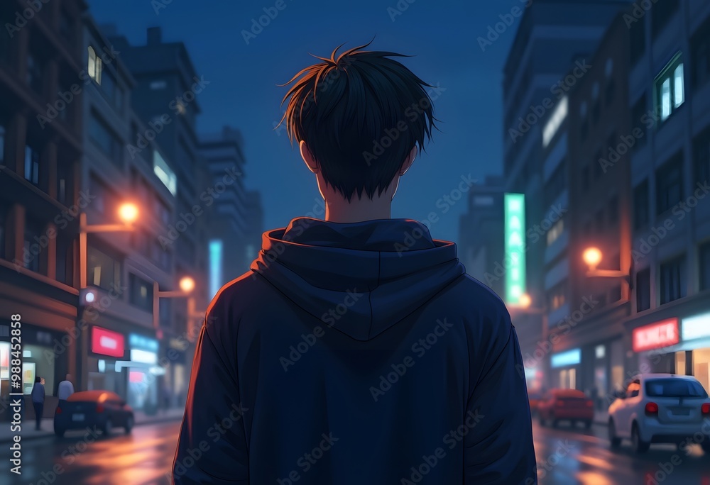 Fototapeta premium Man walking in the city at night