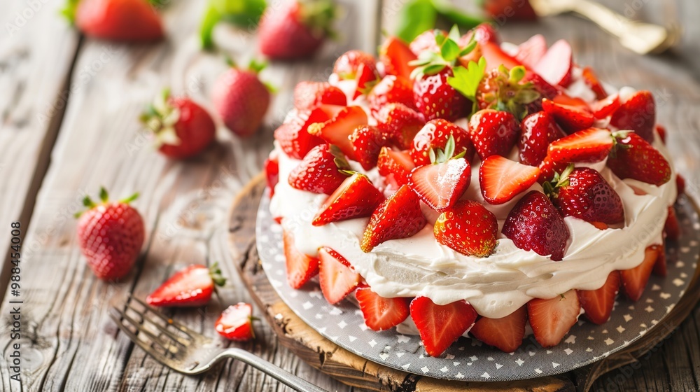 Scrumptious strawberry cake with creamy frosting and fresh berries, perfect for celebrations Scrumptious strawberry cake with creamy frosting and fresh berries, perfect for celebrations