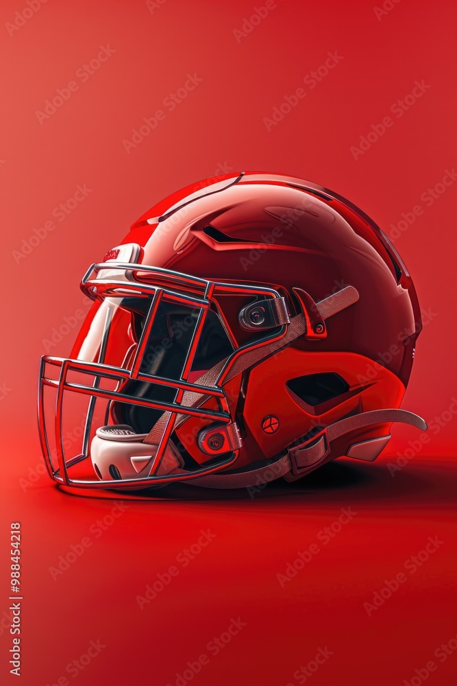 Fototapeta premium A close-up shot of a red football helmet against a bright red background
