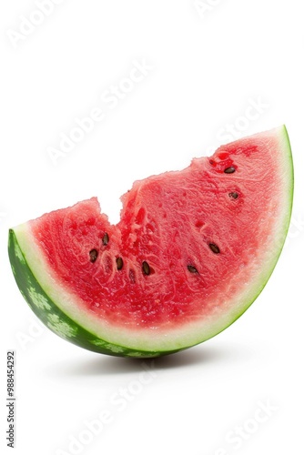 A single slice of juicy watermelon on a white background, perfect for food photography or illustration